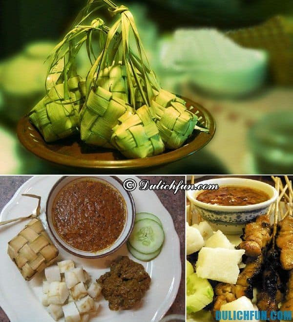 Món Ketupat - Bánh gạo bọc lá cọ